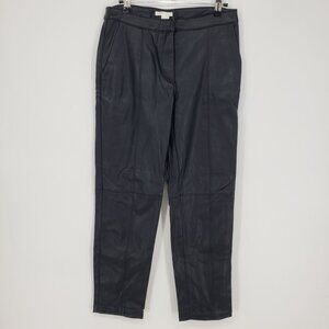 H&M Vegan Faux Leather Slim Straight Leg Pants 6 High Rise Waist Vegan Black